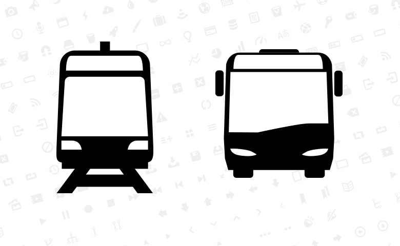Tram and bus pictograms; Entypo icon set in the background