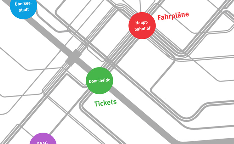 Transit map cutout with associated menue items